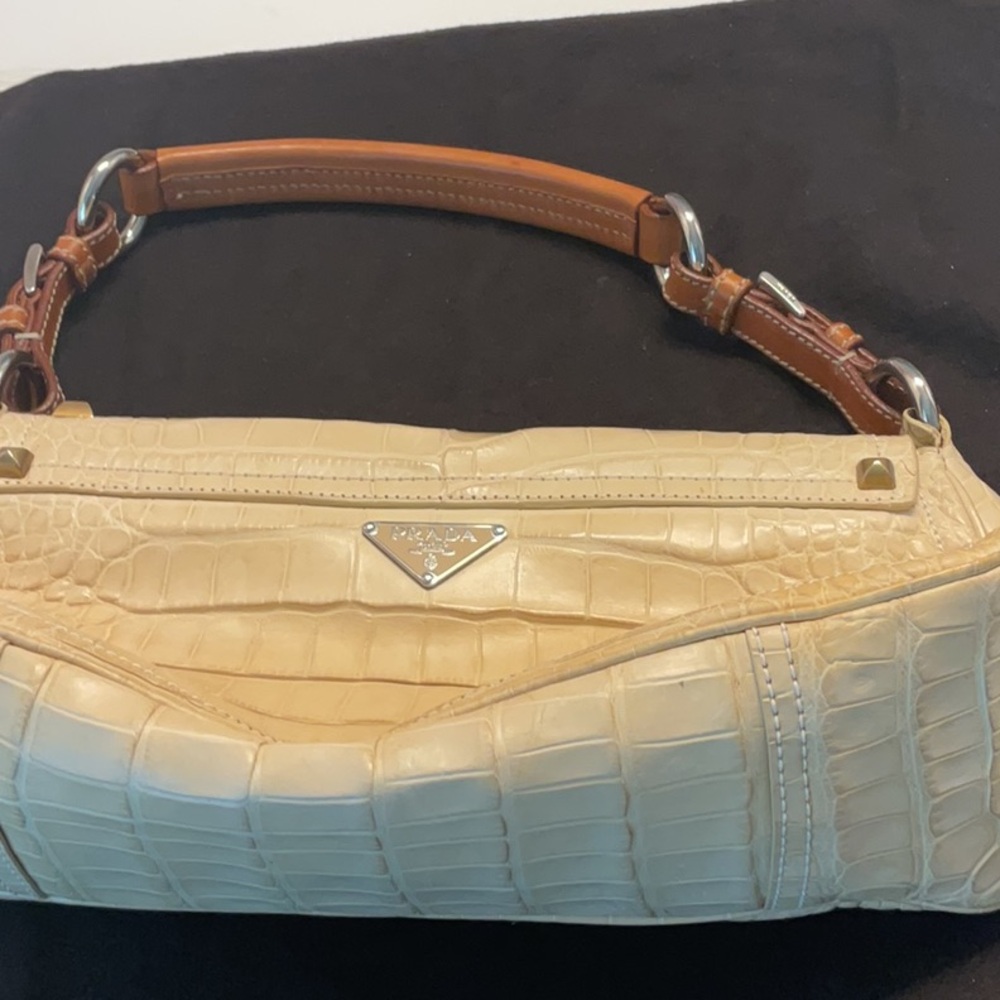 COPY - COPY - Prada Cream Crocodile Embossed Women's Bag (zipper not working)